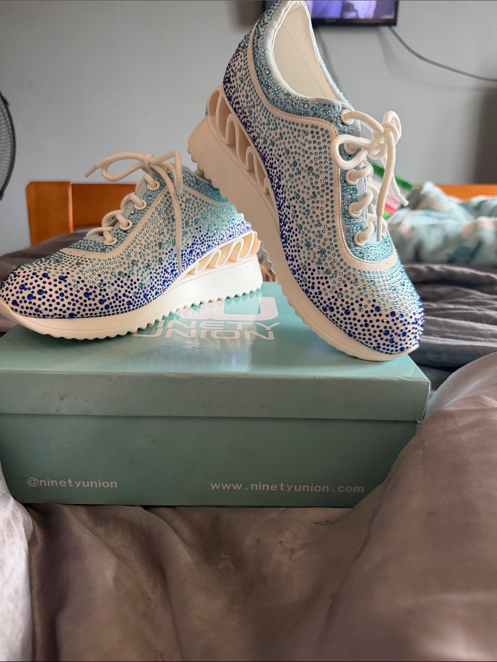 Ashley Kahen Women's Crystal-Embellished Light Blue Lace-Up Sneakers